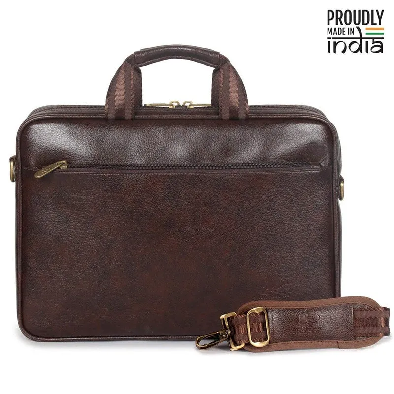 THE CLOWNFISH Zeus Faux Leather 14 inch Laptop Messenger Bag | Adjustable Shoulder Strap | 6 Liters | Dark Brown