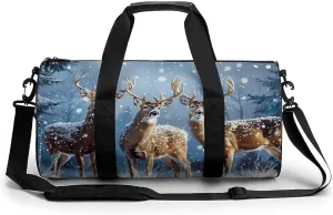 Three Deers Snow Day Printed Sports Gym Bag for Women Men Travel Duffel Bag Workout Weekender Bags