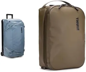 Thule Chasm Wheeled Duffel Suitcase in Pond Gray with 15L Gear Cube Storage Organizer Bundle
