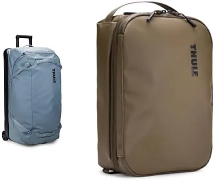 Thule Chasm Wheeled Duffel Suitcase in Pond Gray with 15L Gear Cube Storage Organizer Bundle