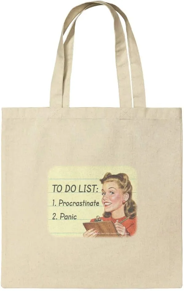 To Do List Procrastinate Panic Funny Humor Grocery Travel Reusable Tote Bag