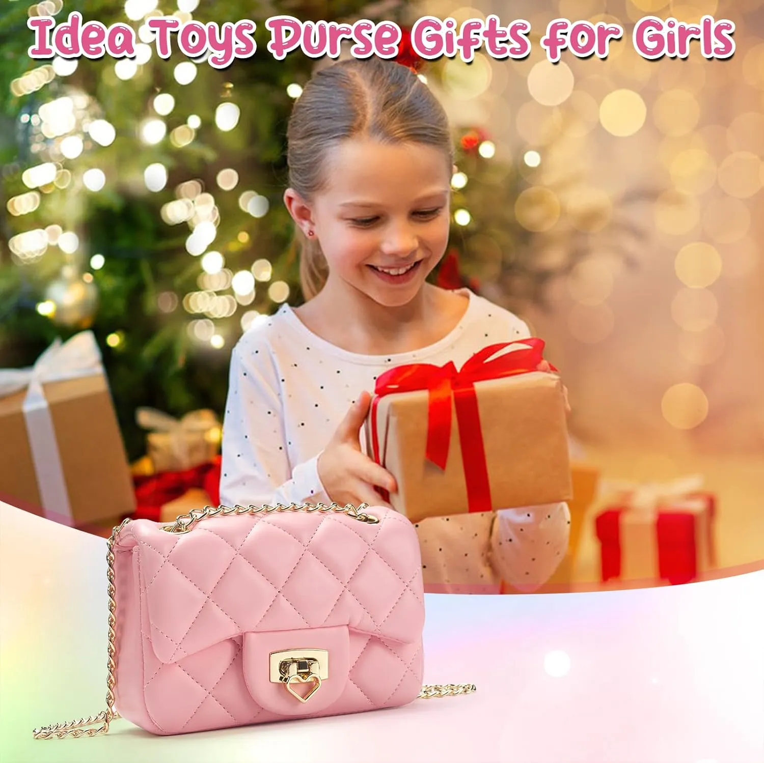 Toddler Purse for Girls Age 3-14, Heart Lock Kids Purse, Cute Crossbody Bag with Chain Strap