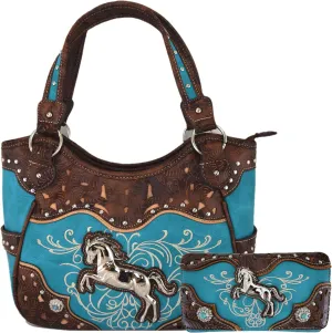 Tooled Leather Laser Cut Western Style Horse Cowgirl Purse Country Totes Women Handbag Everyday Shoulder Bags Wallet Set