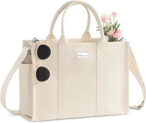 TOPDesign Heavy-Duty Canvas Tote Bag for Women, Adjustable Crossbody Handbag with 6 Pockets, Everything Tote
