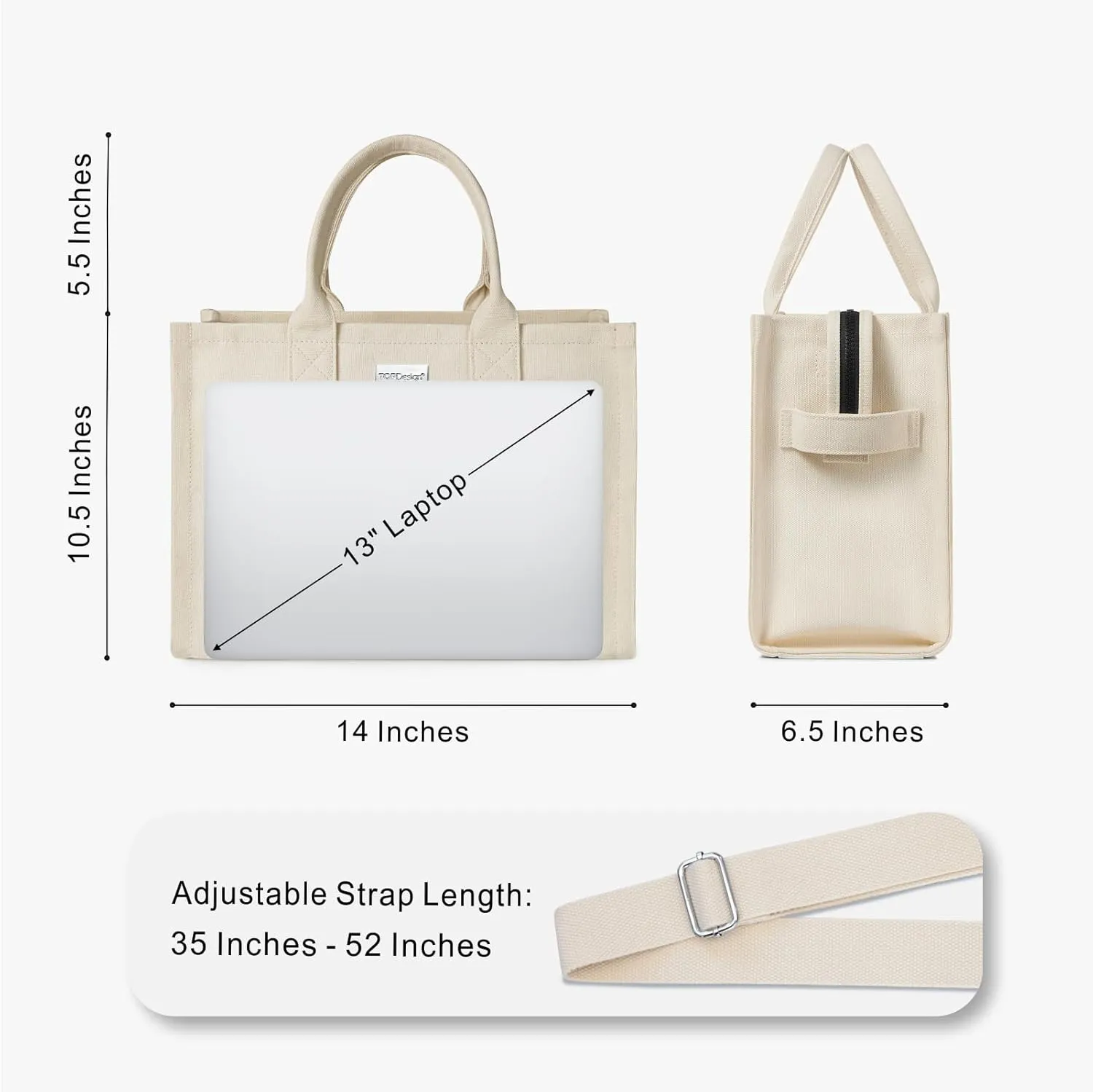 TOPDesign Heavy-Duty Canvas Tote Bag for Women, Adjustable Crossbody Handbag with 6 Pockets, Everything Tote
