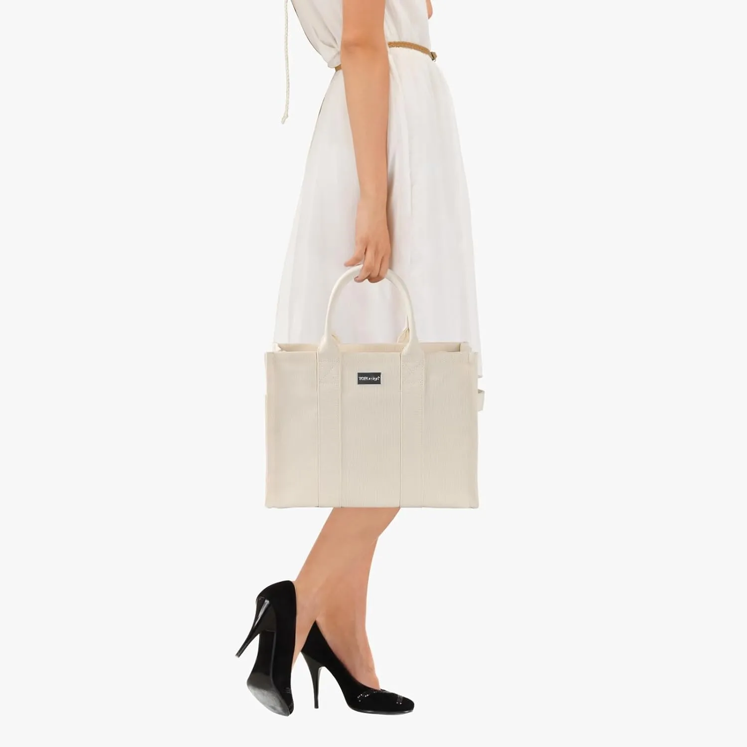 TOPDesign Heavy-Duty Canvas Tote Bag for Women, Adjustable Crossbody Handbag with 6 Pockets, Everything Tote
