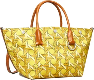 Tory Burch Canvas Basket Weave Tote, Small, Saffron