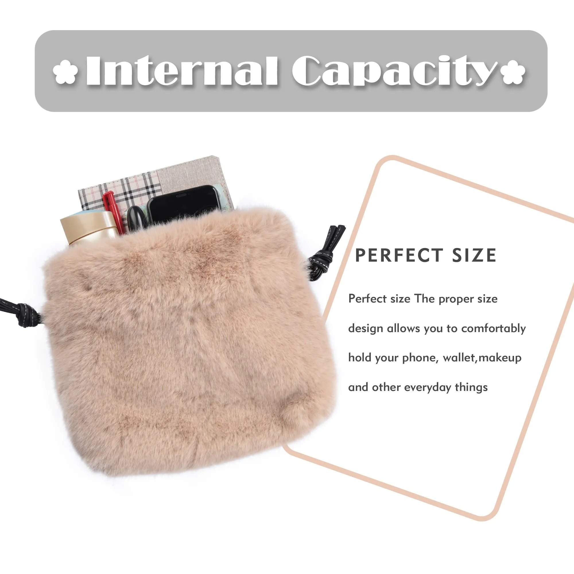 Tote Bag Faux Fur Wallet Ladies Plush Tote Bag 21843