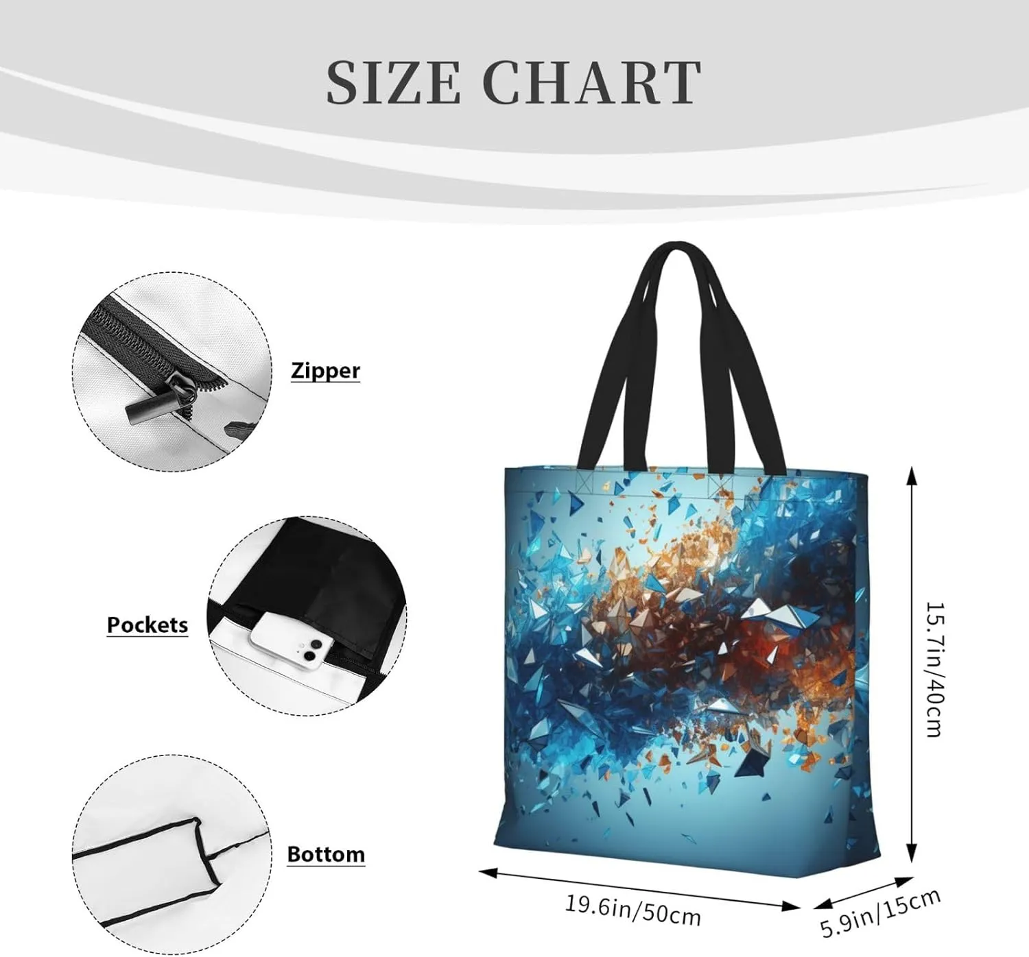 Tote Bag for Women Flower watercolor Shoulder Bag with Zipper Handbag Large Capacity Reusable Grocery Bag