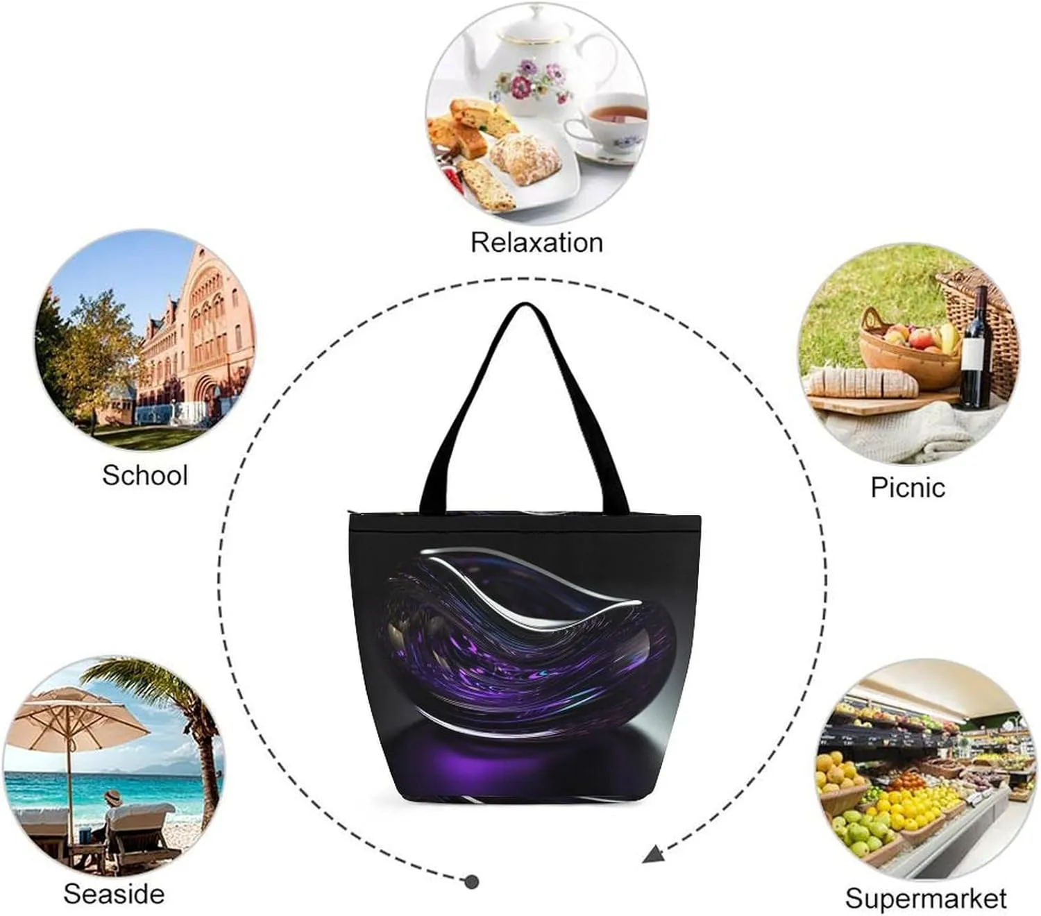Tote Bag for Women Grocery Bag Purple Flower Foldable Shopping Bags Reusable Large Tote Bag