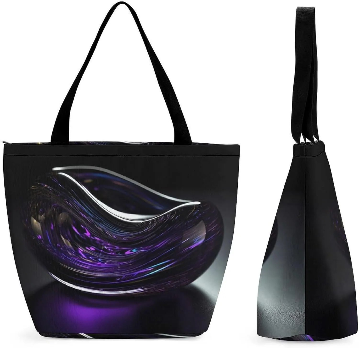 Tote Bag for Women Grocery Bag Purple Flower Foldable Shopping Bags Reusable Large Tote Bag