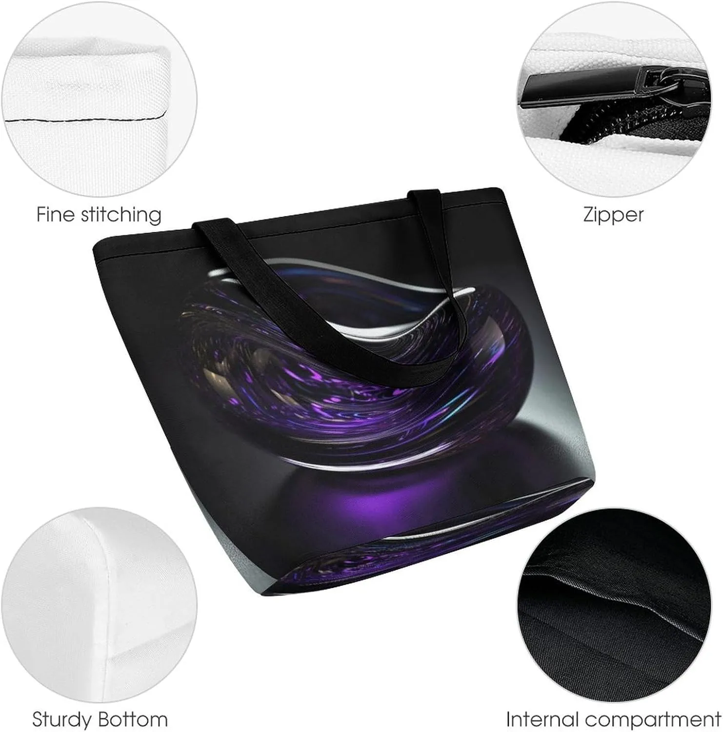 Tote Bag for Women Grocery Bag Purple Flower Foldable Shopping Bags Reusable Large Tote Bag