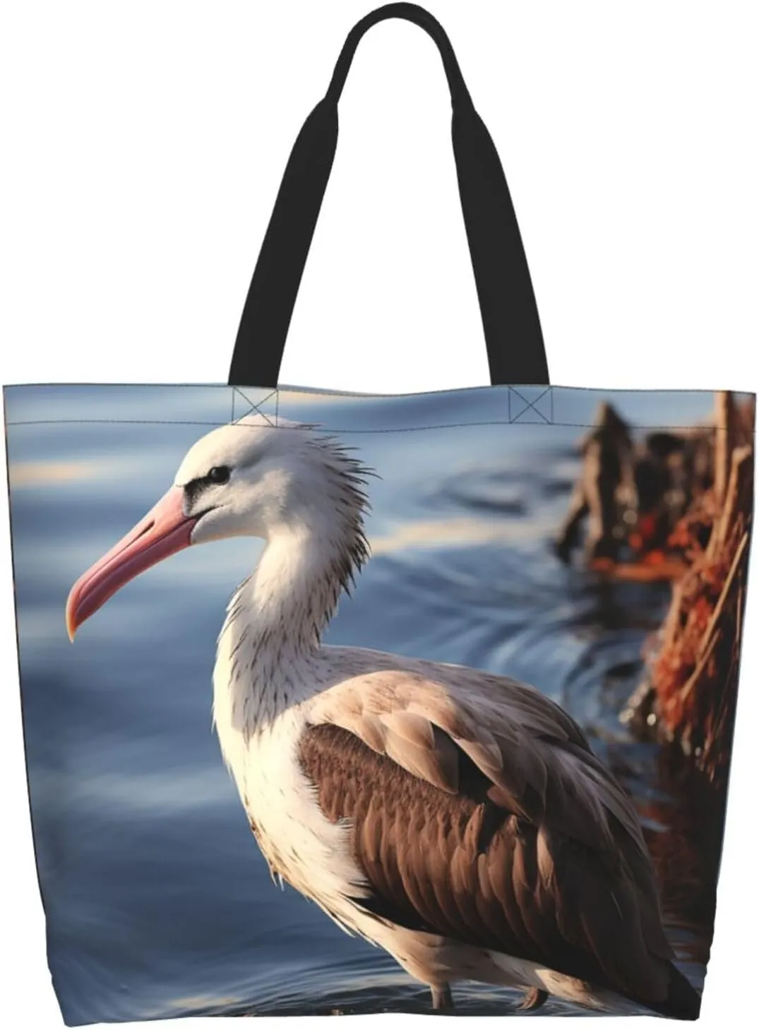Tote Bag for Women Grocery Bag Reusable Shopping Bag Bird resting on branch Handbag Foldable Shoulder Bag
