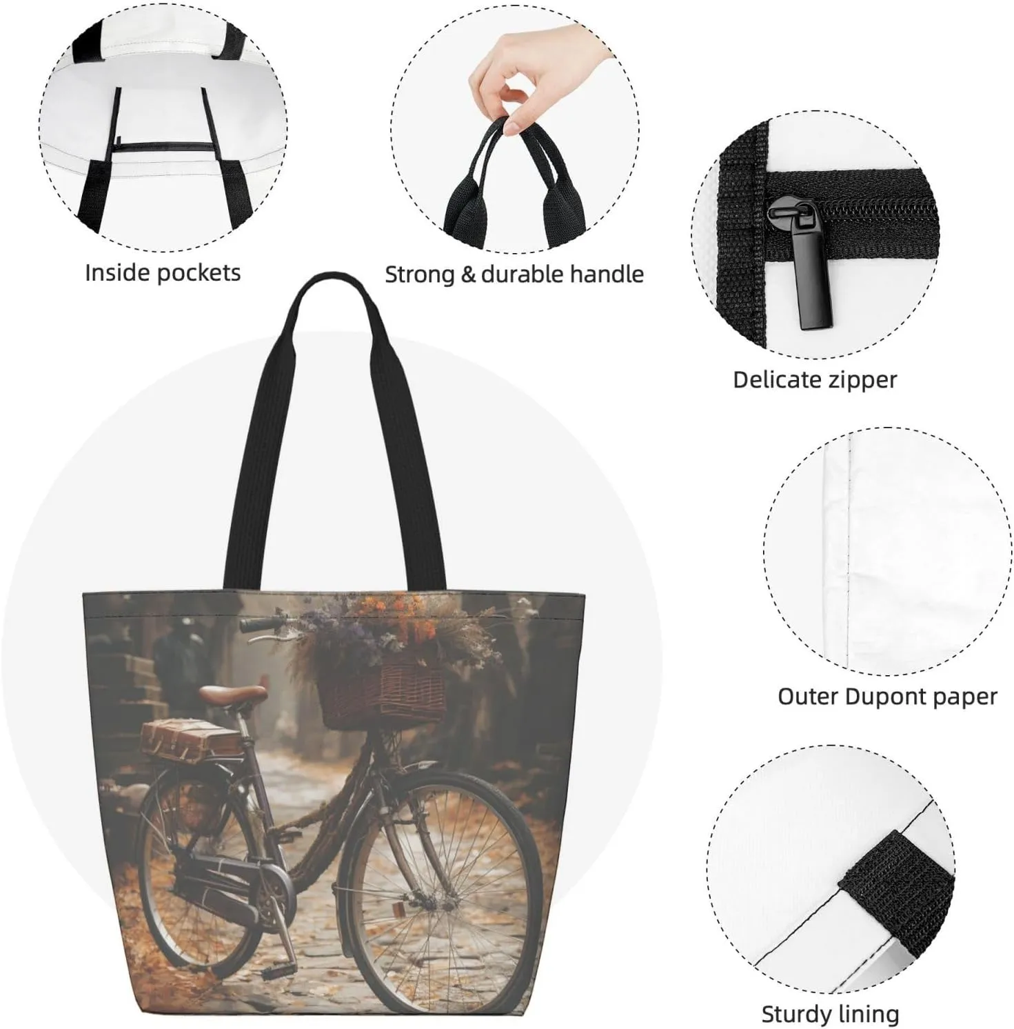 Tote Bag for Women Grocery Bag Reusable Shopping Bag Bird resting on branch Handbag Foldable Shoulder Bag
