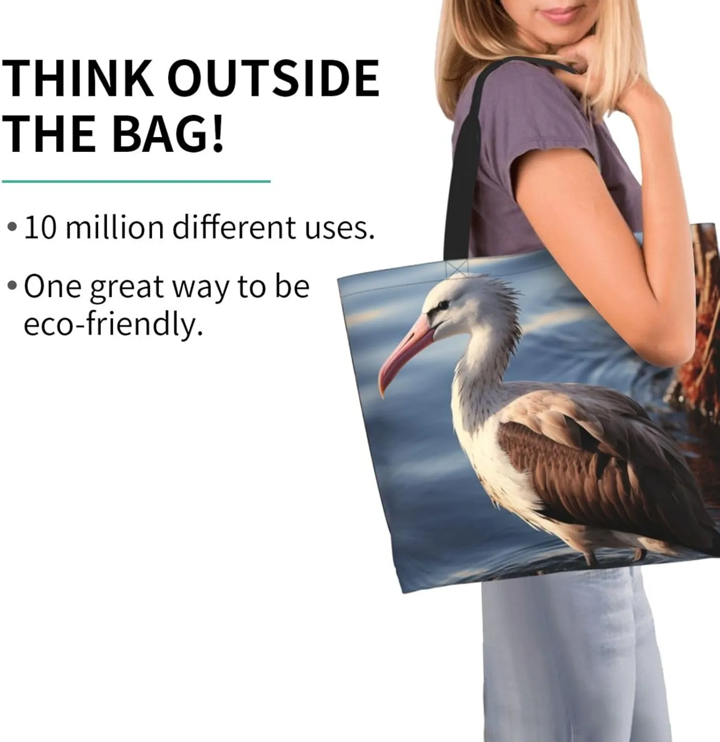 Tote Bag for Women Grocery Bag Reusable Shopping Bag Bird resting on branch Handbag Foldable Shoulder Bag