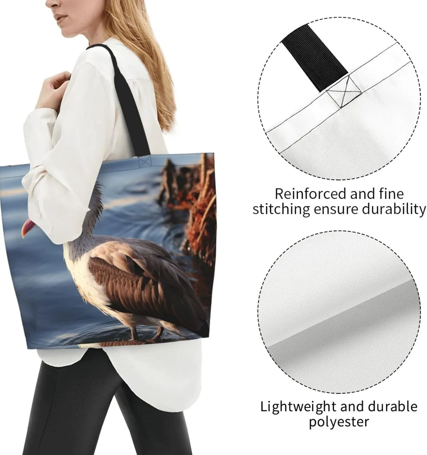 Tote Bag for Women Grocery Bag Reusable Shopping Bag Bird resting on branch Handbag Foldable Shoulder Bag