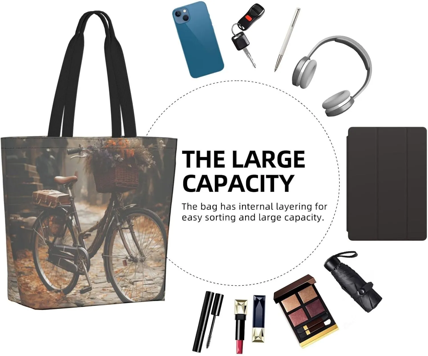 Tote Bag for Women Grocery Bag Reusable Shopping Bag Bird resting on branch Handbag Foldable Shoulder Bag