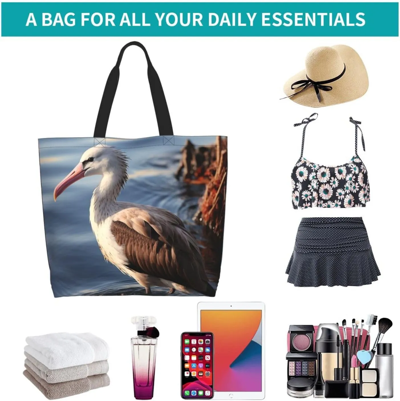Tote Bag for Women Grocery Bag Reusable Shopping Bag Bird resting on branch Handbag Foldable Shoulder Bag