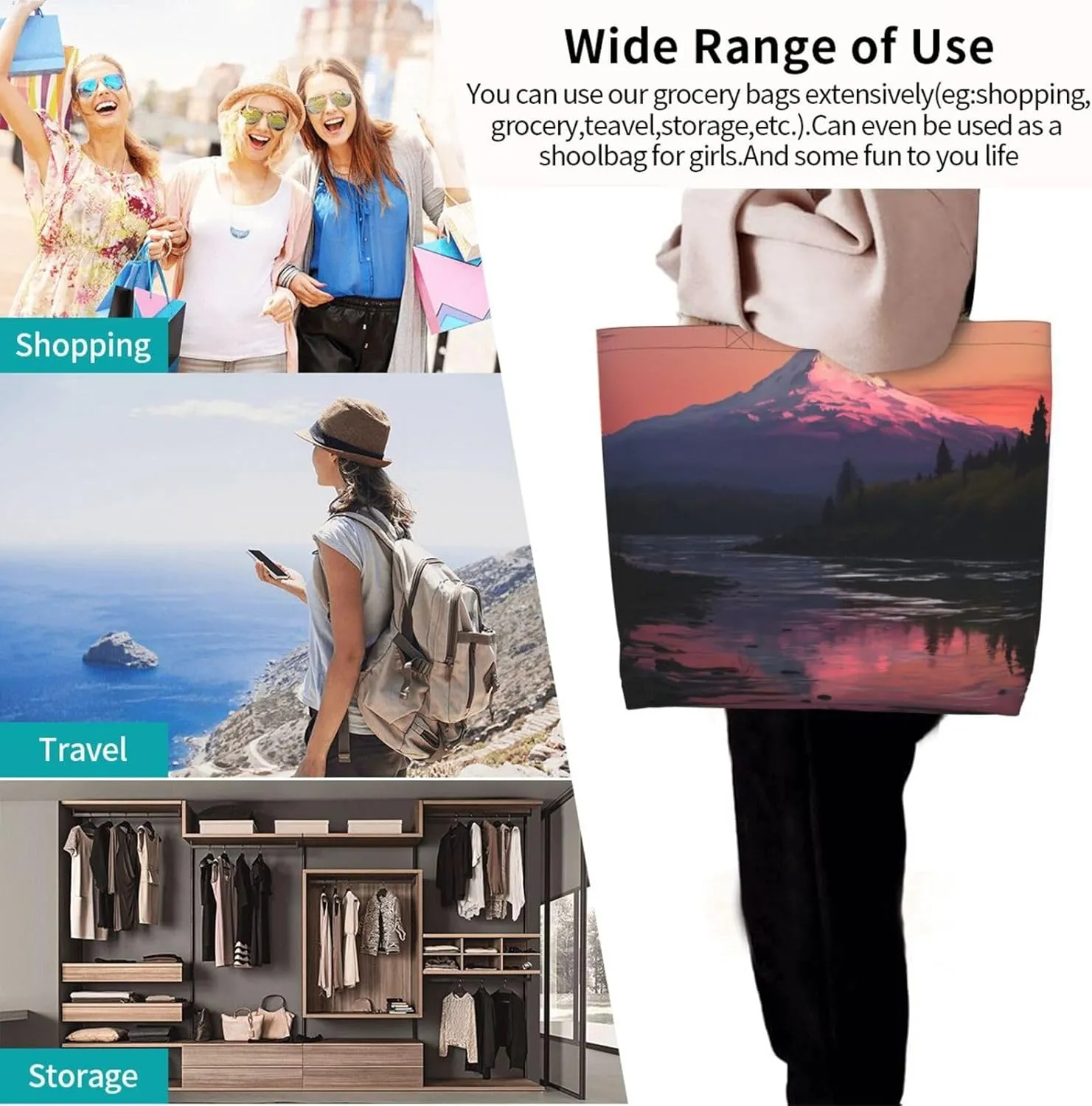 Tote Bag for Women Grocery Bag Reusable Shopping Bag Watermelon beautiful Handbag Foldable Shoulder Bag