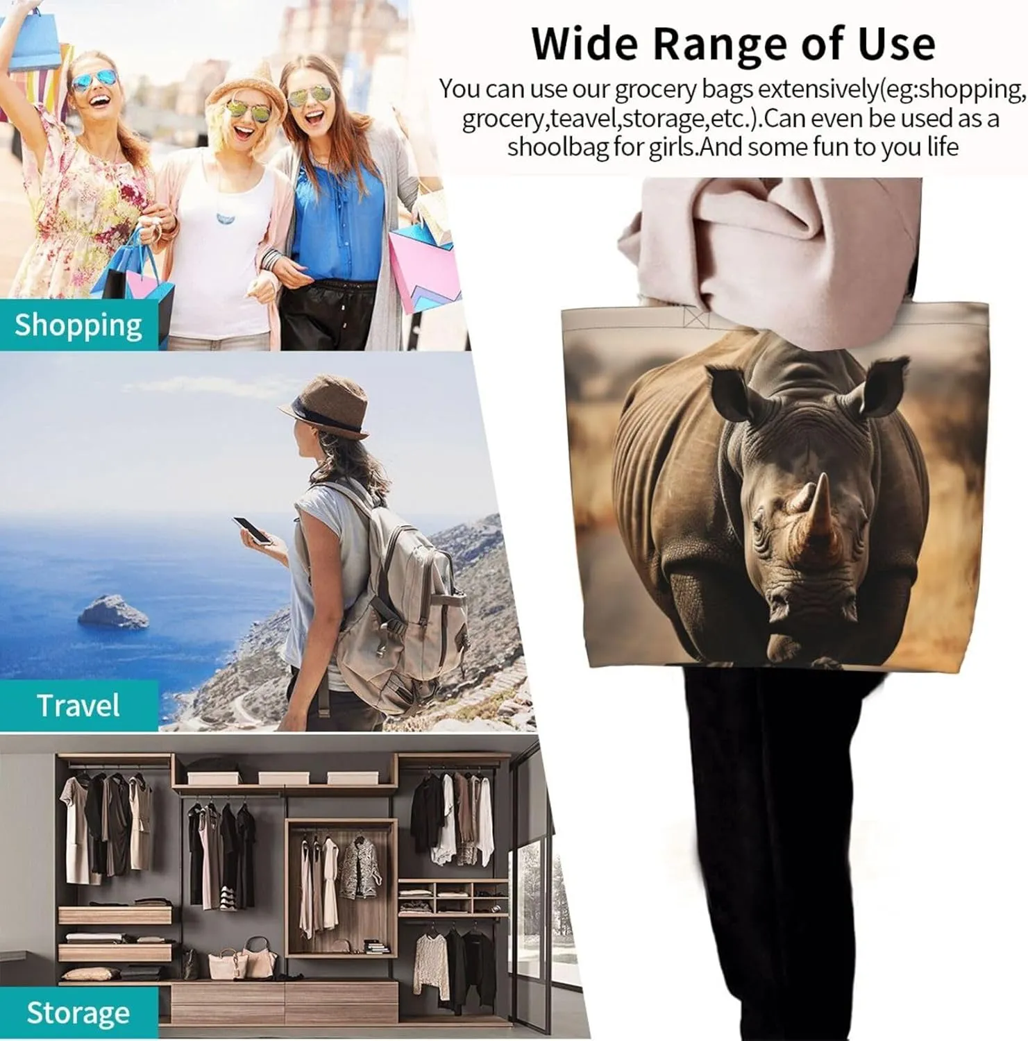 Tote Bag for Women Grocery Bag Reusable Shopping Bag Zebras on Brown Grass Field Handbag Foldable Shoulder Bag