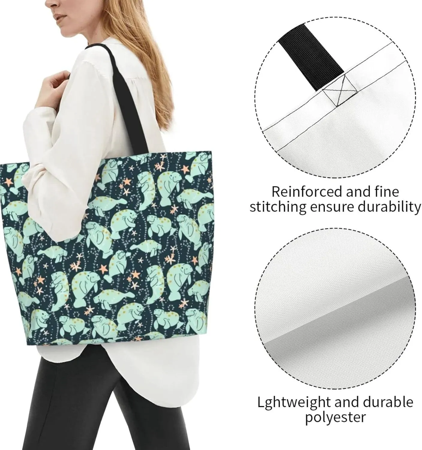 Tote Bag for Women Men Reusable Beach Shoulder Bag Casual Handbag for Travel Shopping Grocery Work