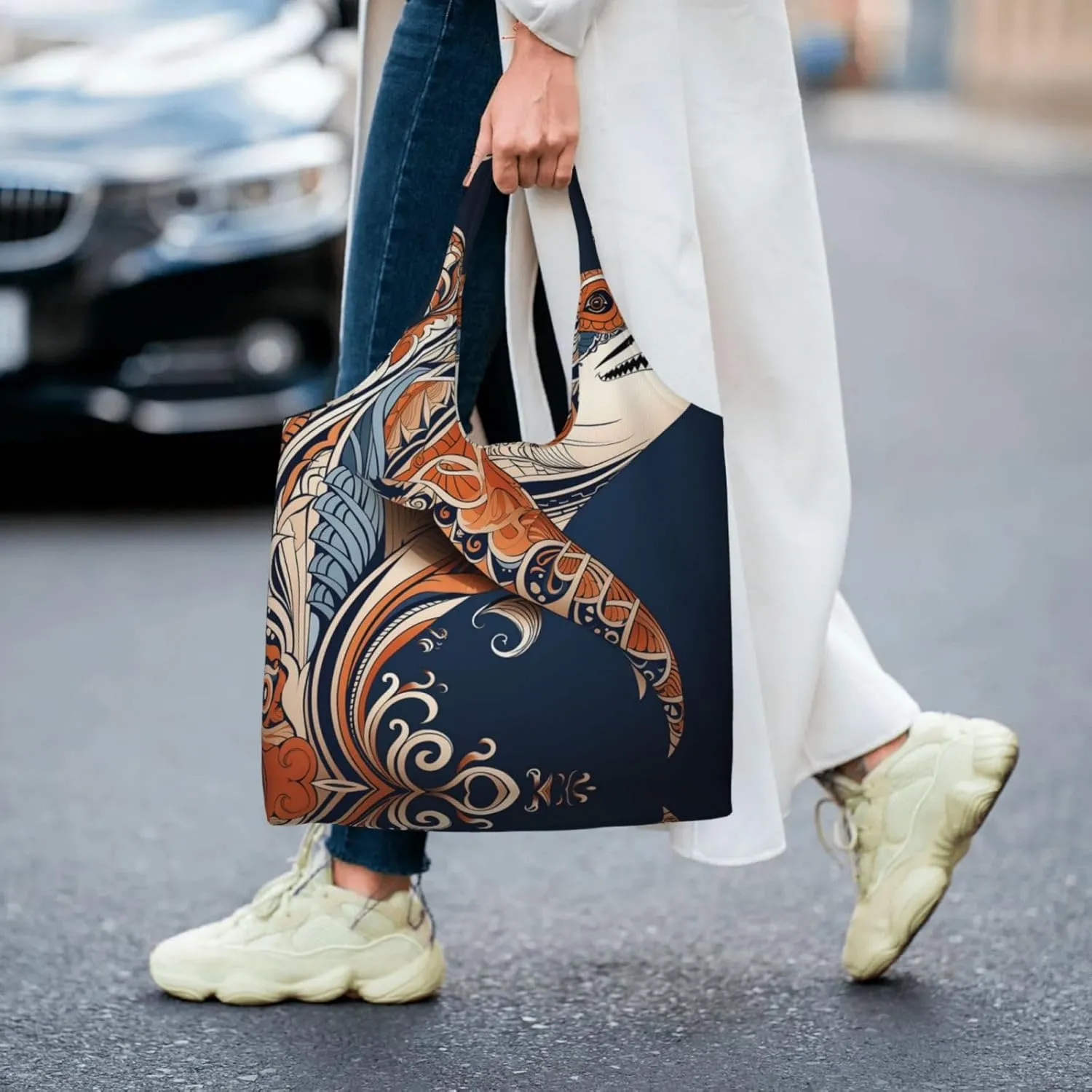 Tote Bag for Women Reusable Grocery Bag Canvas Shopping Bag Starry sky butterfly Handbag Foldable Shoulder Bag