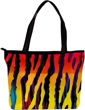 Tote Bag, Large Tote Bag, Tote Bag with Zipper, Rainbow Zebra Pattern Modern, Tote Bag for Work
