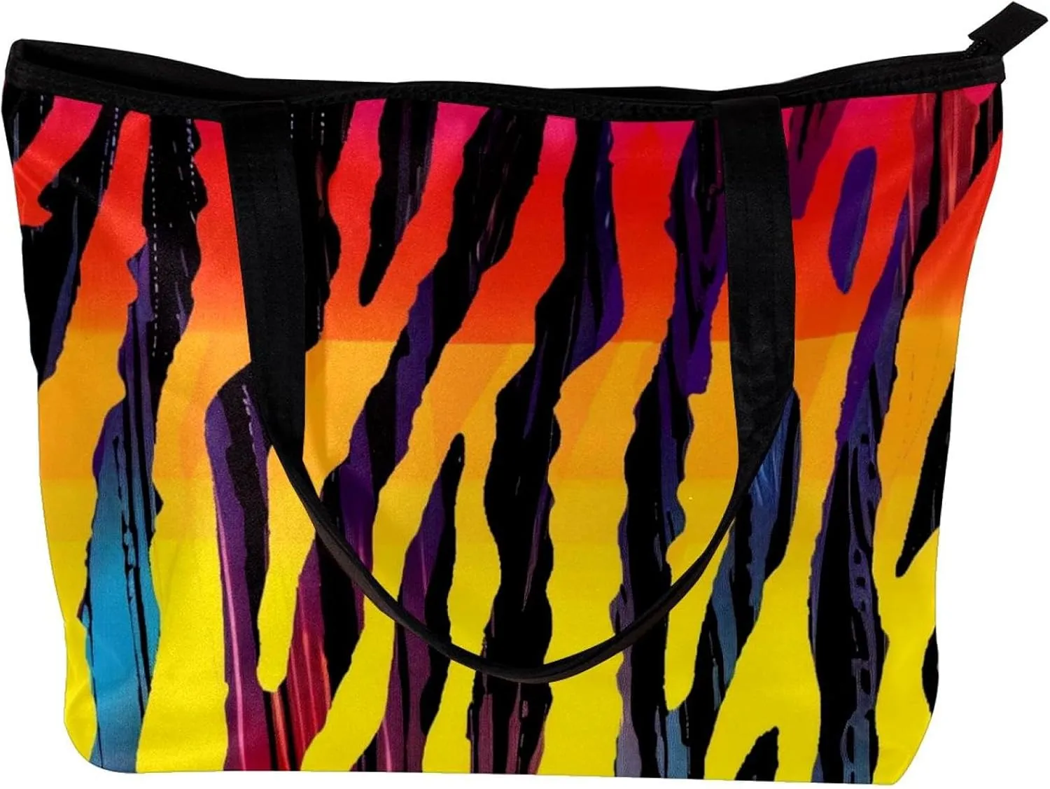 Tote Bag, Large Tote Bag, Tote Bag with Zipper, Rainbow Zebra Pattern Modern, Tote Bag for Work