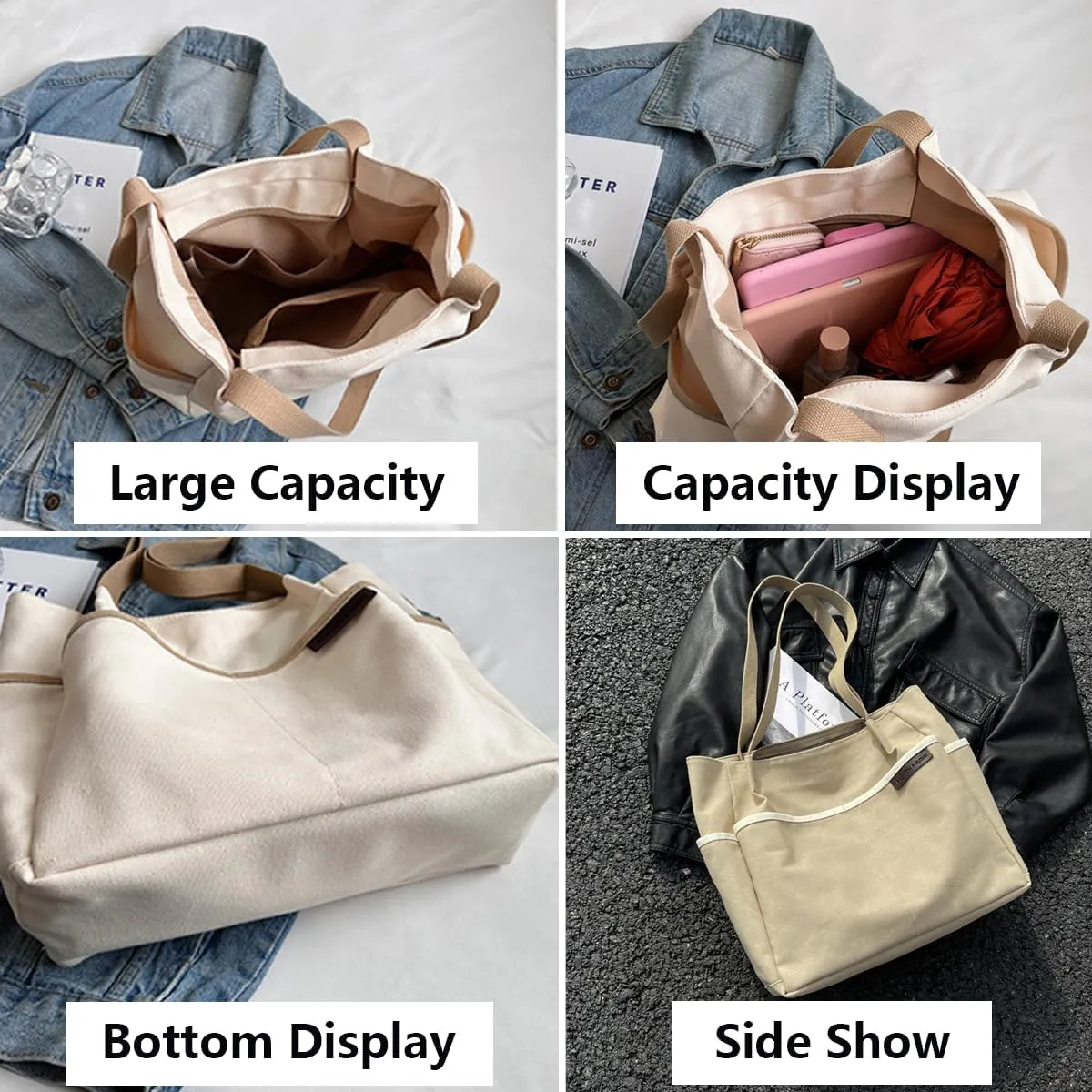 Tote Bag With Zipper Canvas Tote Bag Work Bags For Women Tote Bag For Women Large Tote Bag Handbags For Women
