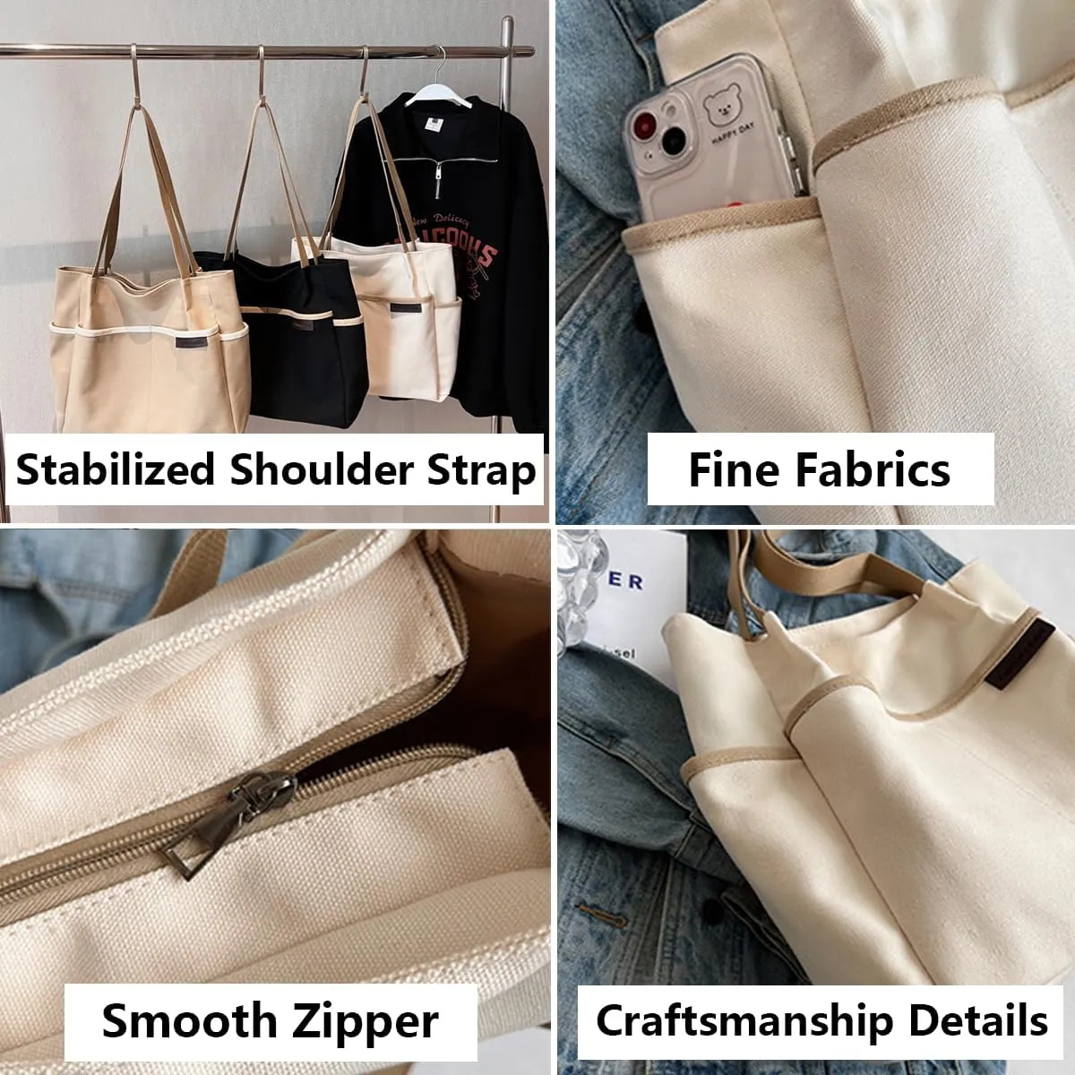 Tote Bag With Zipper Canvas Tote Bag Work Bags For Women Tote Bag For Women Large Tote Bag Handbags For Women
