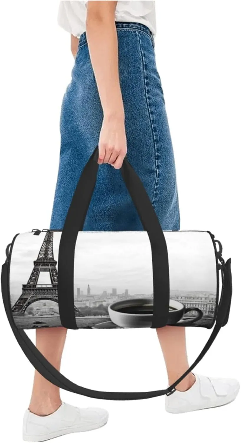 Travel Bag For Women,Parisian Coffee Eiffel Tower Print Personal Item Duffle Bags,Weekend Travel Duffel Tote Bag,Travel Sport Gym Bag For Men,Airplane Travel Essentials For Flying