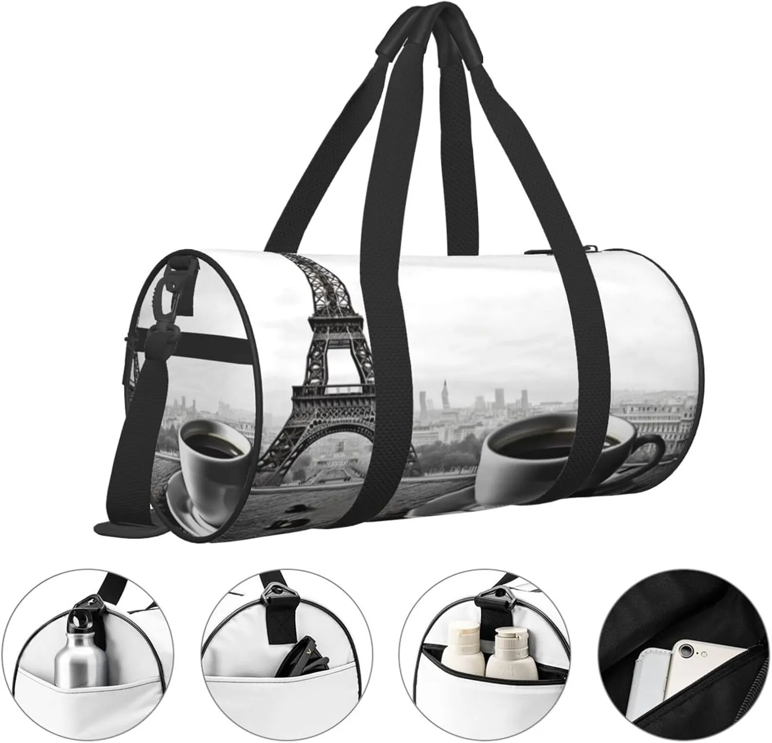 Travel Bag For Women,Parisian Coffee Eiffel Tower Print Personal Item Duffle Bags,Weekend Travel Duffel Tote Bag,Travel Sport Gym Bag For Men,Airplane Travel Essentials For Flying