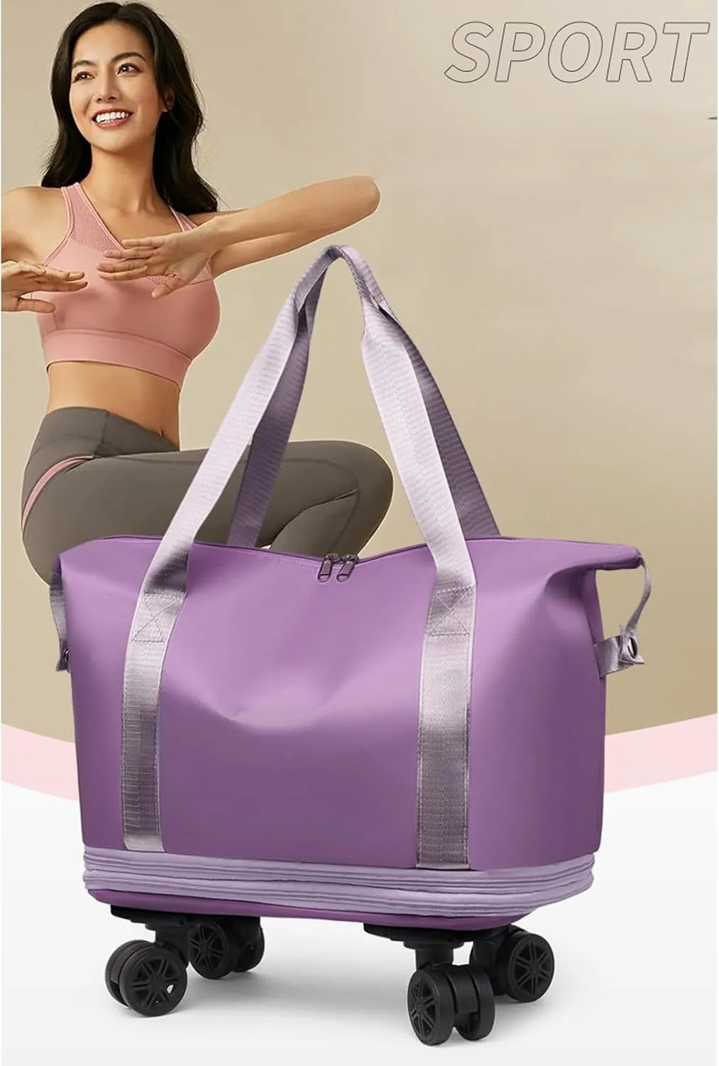 Travel Bag With Wheels, Travel Bag, Double-layer Expansion, Wear-resistant and Water-repellent, Suitable for Fitness, Travel and Business Trips (green)