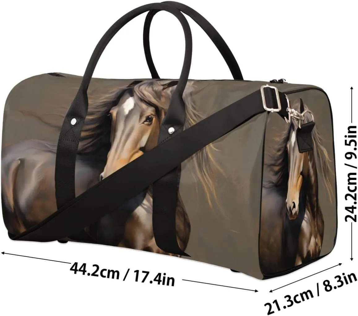 Travel Duffel Bag for Men & Women, Foldable Sports Gym Bag Tote Bag with Adjustable Shoulder Straps,Funny Animal Horse Overnight Weekender Carry On Bag for Workout, Yoga, Swimming