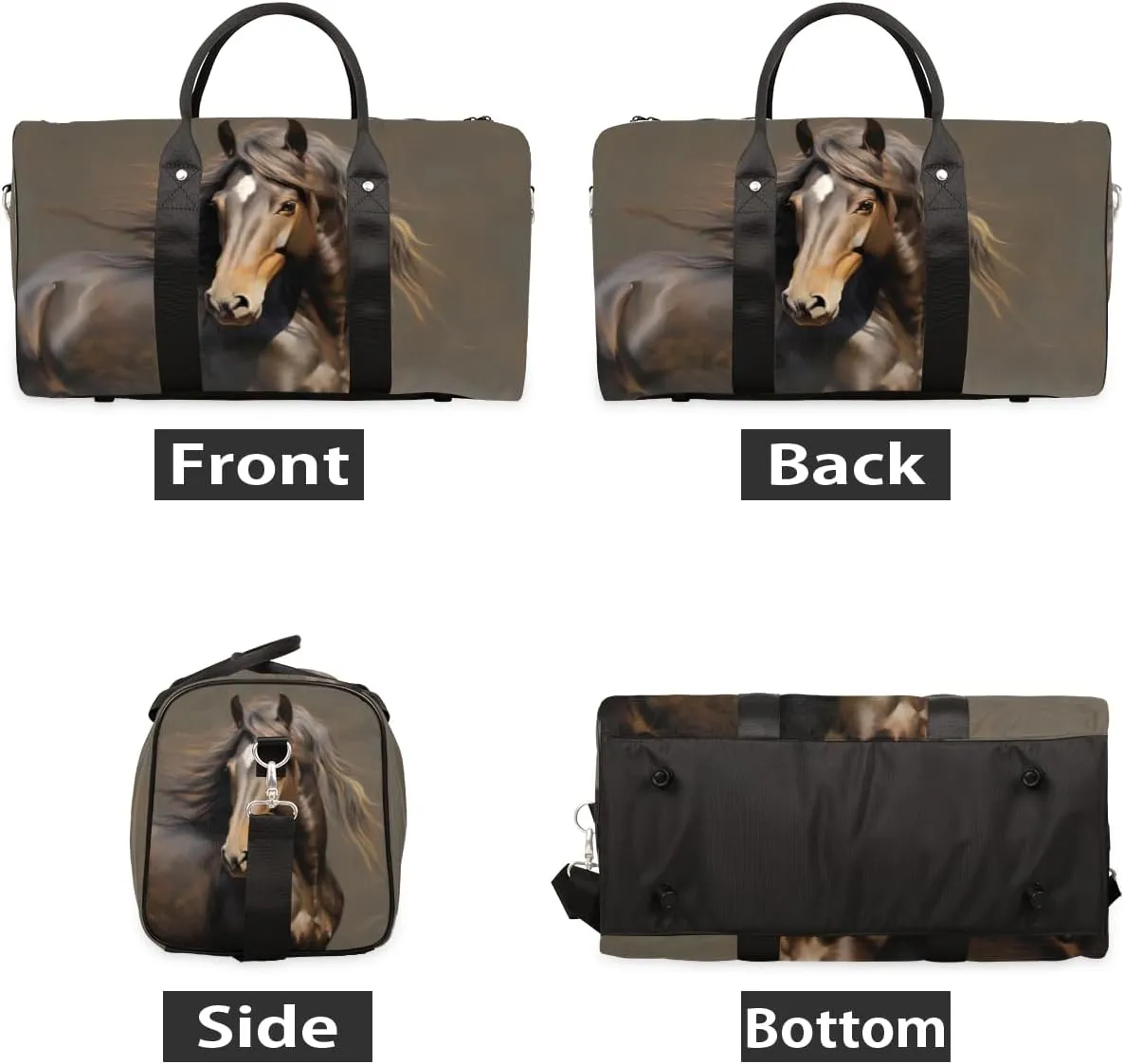 Travel Duffel Bag for Men & Women, Foldable Sports Gym Bag Tote Bag with Adjustable Shoulder Straps,Funny Animal Horse Overnight Weekender Carry On Bag for Workout, Yoga, Swimming