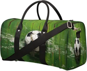 Travel Duffel Bag for Men & Women, Foldable Sports Gym Bag Tote Bag with Adjustable Shoulder Straps,Sport Soccer Wooden Board Background Overnight Weekender Carry On Bag for Workout, Yoga, Swimming