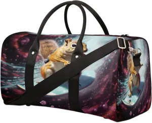 Travel Duffel Bag for Men & Women, Foldable Sports Gym Bag Tote Bag with Adjustable Shoulder Straps,Squirrel Outer Space Galaxy Overnight Weekender Carry On Bag for Workout, Yoga, Swimming