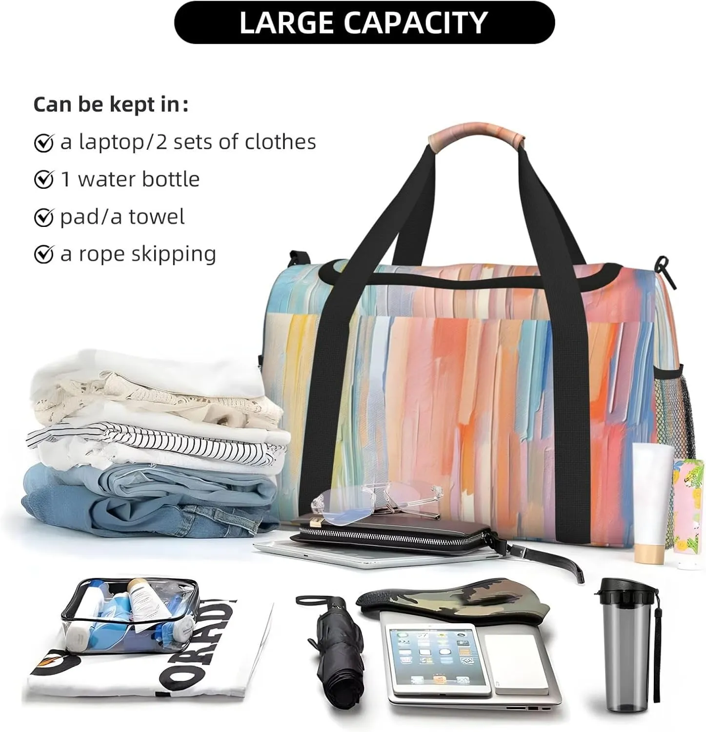 Travel Duffel Bag For Men Women, Multicolored Oil Painting Carry On Sport Gym Bag With Shoulder Strap Lightweight Waterproof Weekender Bag Overnight Bag