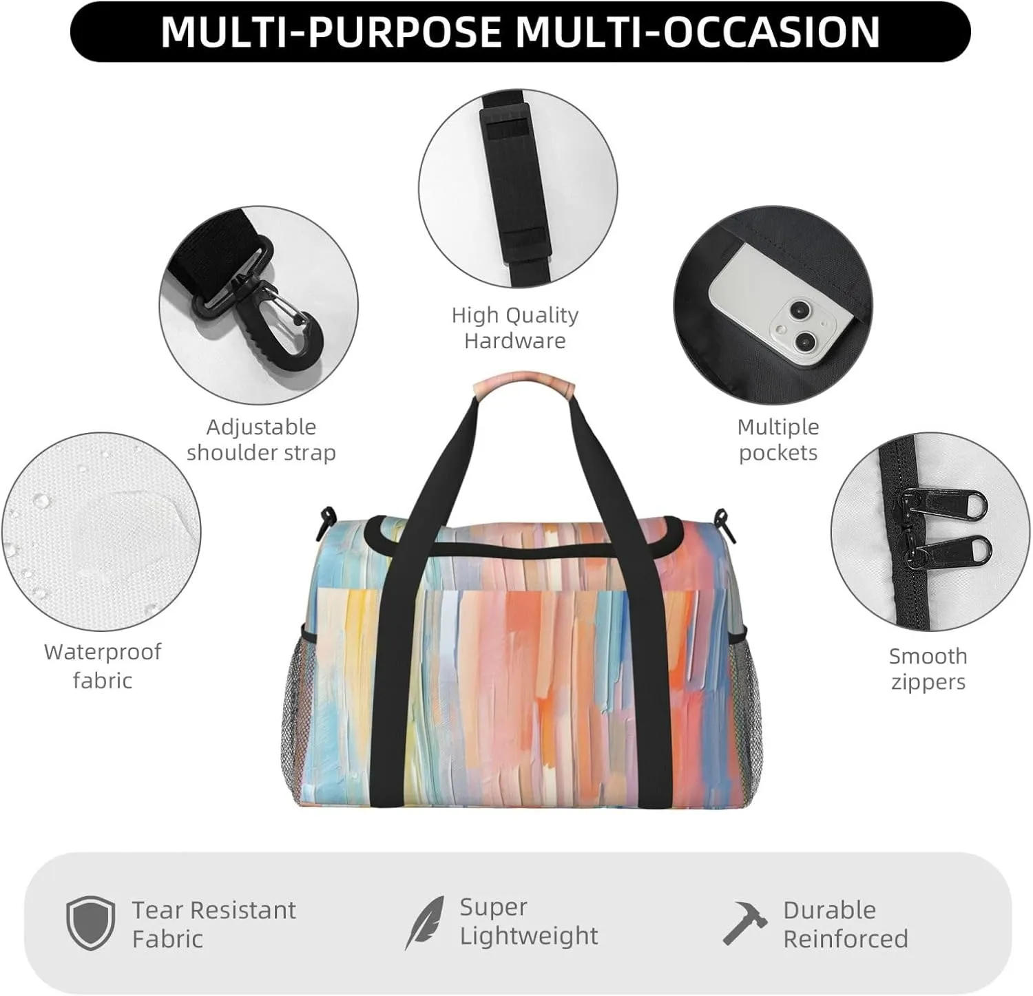 Travel Duffel Bag For Men Women, Multicolored Oil Painting Carry On Sport Gym Bag With Shoulder Strap Lightweight Waterproof Weekender Bag Overnight Bag