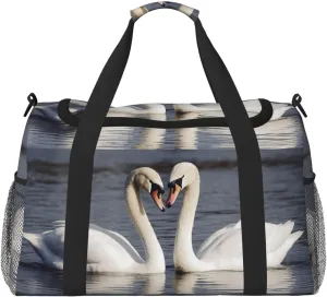 Travel Duffel Bag Lightweight Waterproof Carry On Tote Bag Foldable Weekender Overnight Bags Romantic White Swan Sport Gym Bag For Women Men