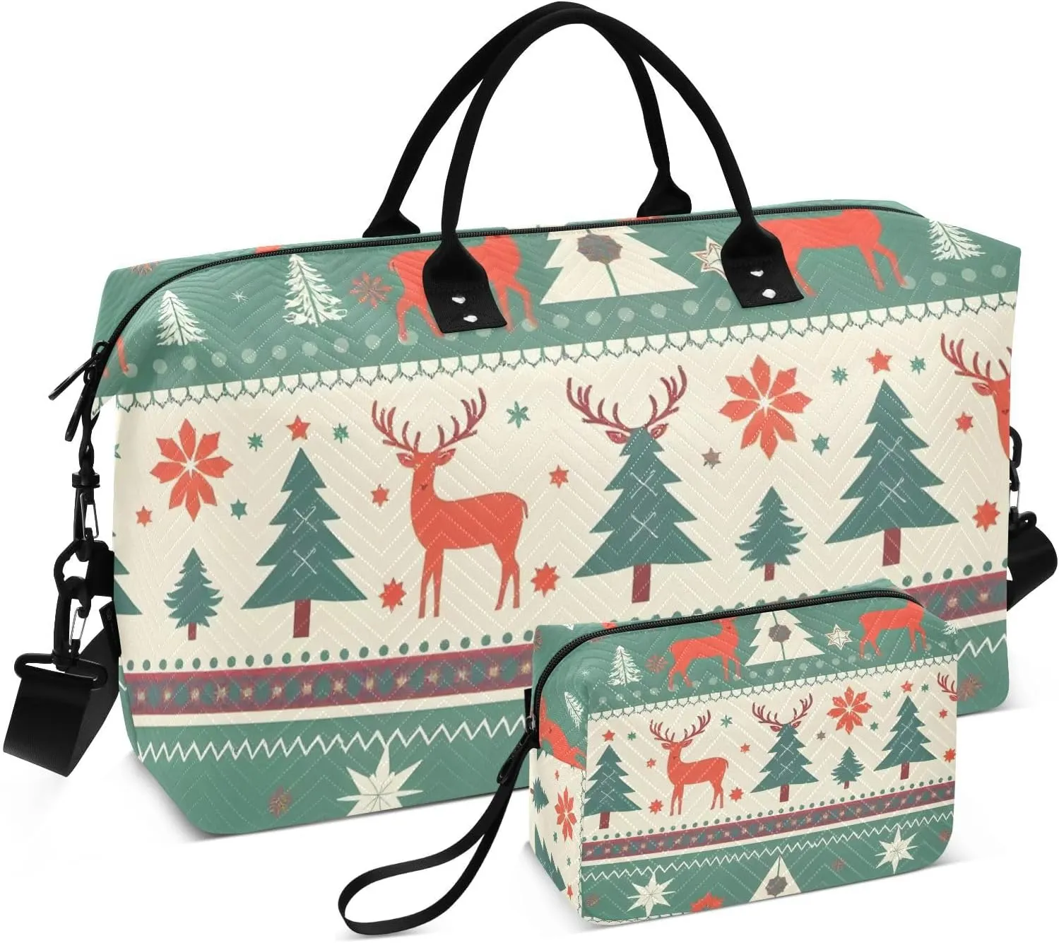 Travel Duffel Bags for Unisex-Adult, Personal Item Travel Duffel Bag with Shoes Compartment, Carry On Bag for Women, Travel, Gym, Weekend,Elk and Christmas
