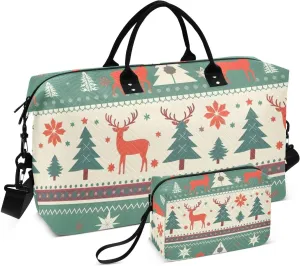 Travel Duffel Bags for Unisex-Adult, Personal Item Travel Duffel Bag with Shoes Compartment, Carry On Bag for Women, Travel, Gym, Weekend,Elk and Christmas