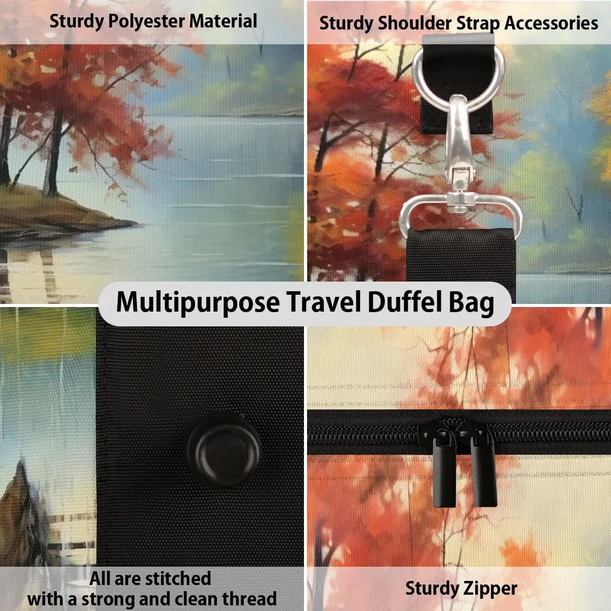 Travel Duffle Bag Autumn Forest Water Gym Bags for Men Women Travel Duffel Bags with Adjustable Shoulder Strap Carry On Weekender Bag