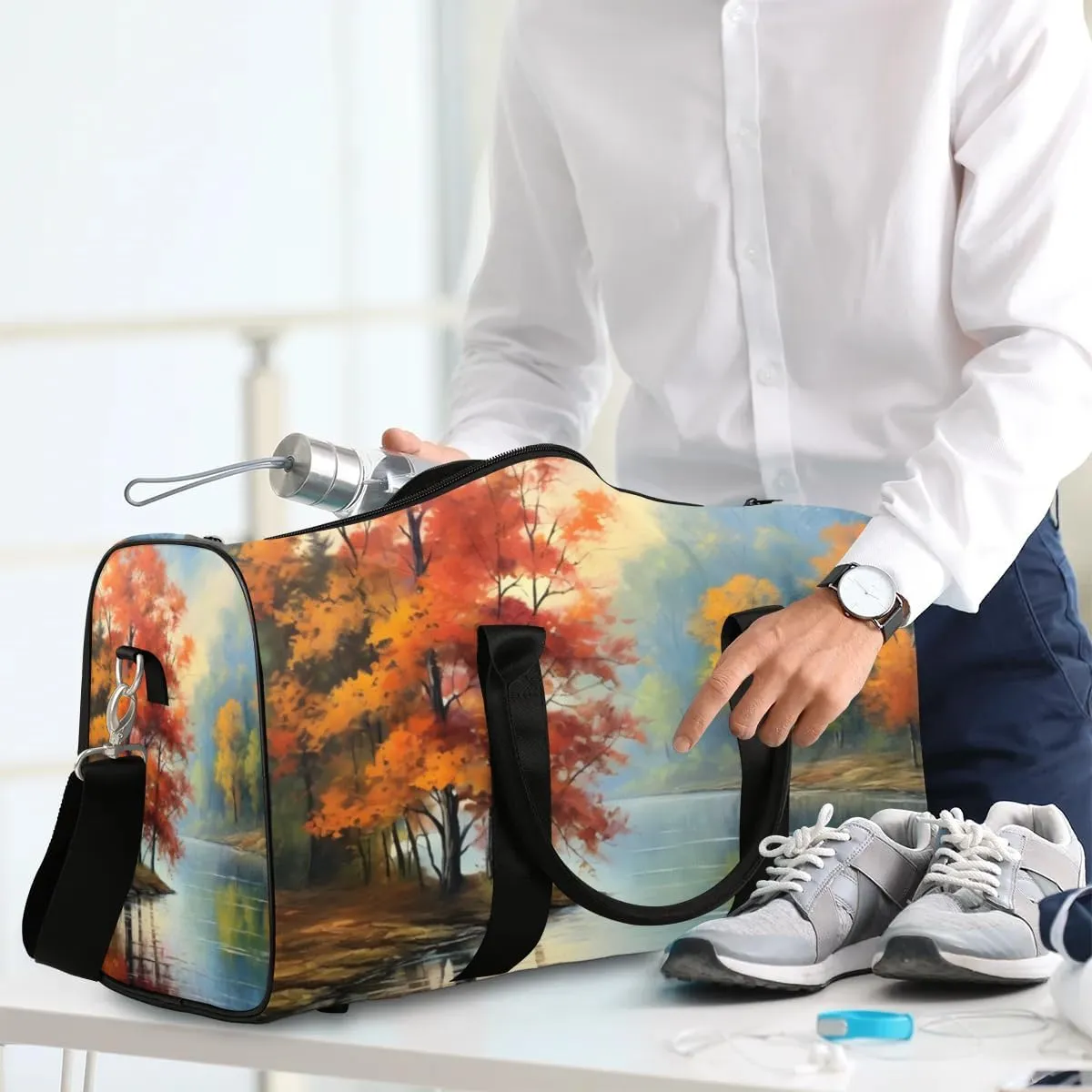 Travel Duffle Bag Autumn Forest Water Gym Bags for Men Women Travel Duffel Bags with Adjustable Shoulder Strap Carry On Weekender Bag