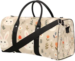 Travel Duffle Bag Bunny Rabbit Floral Gym Bags for Men Women Travel Duffel Bags with Adjustable Shoulder Strap Carry On Weekender Bag