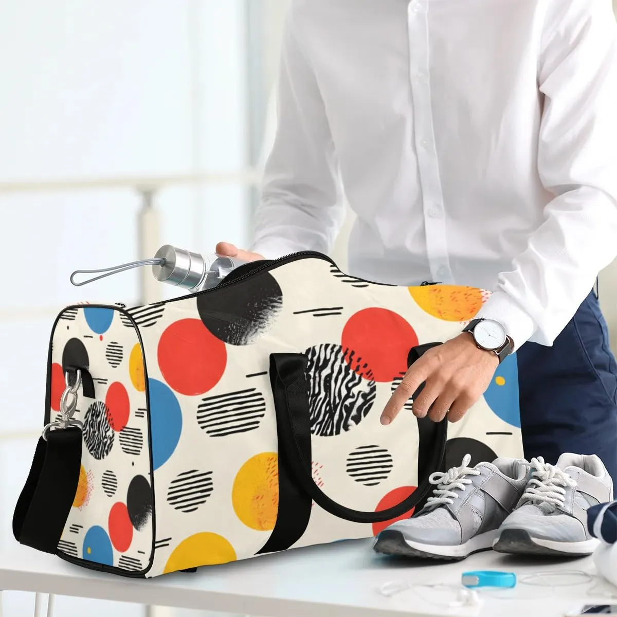 Travel Duffle Bag Circle Design Gym Bags for Men Women Travel Duffel Bags with Adjustable Shoulder Strap Carry On Weekender Bag