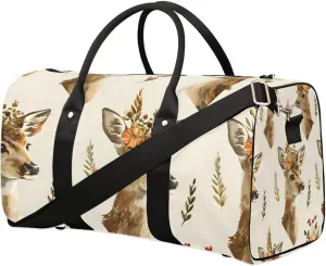 Travel Duffle Bag Deer Floral Print Gym Bags for Men Women Travel Duffel Bags with Adjustable Shoulder Strap Carry On Weekender Bag