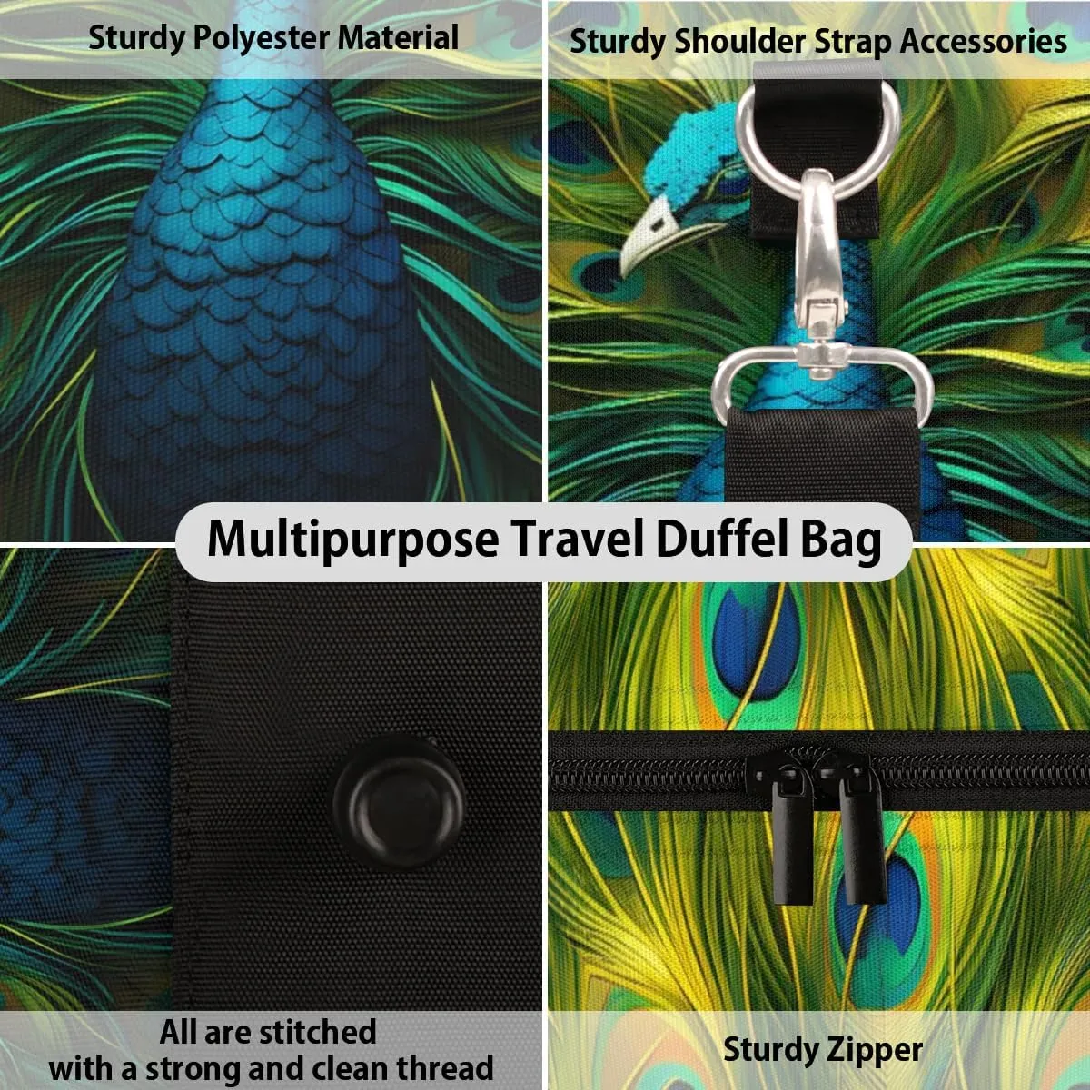 Travel Duffle Bag Fairy Peacock Gym Bags for Men Women Travel Duffel Bags with Adjustable Shoulder Strap Carry On Weekender Bag