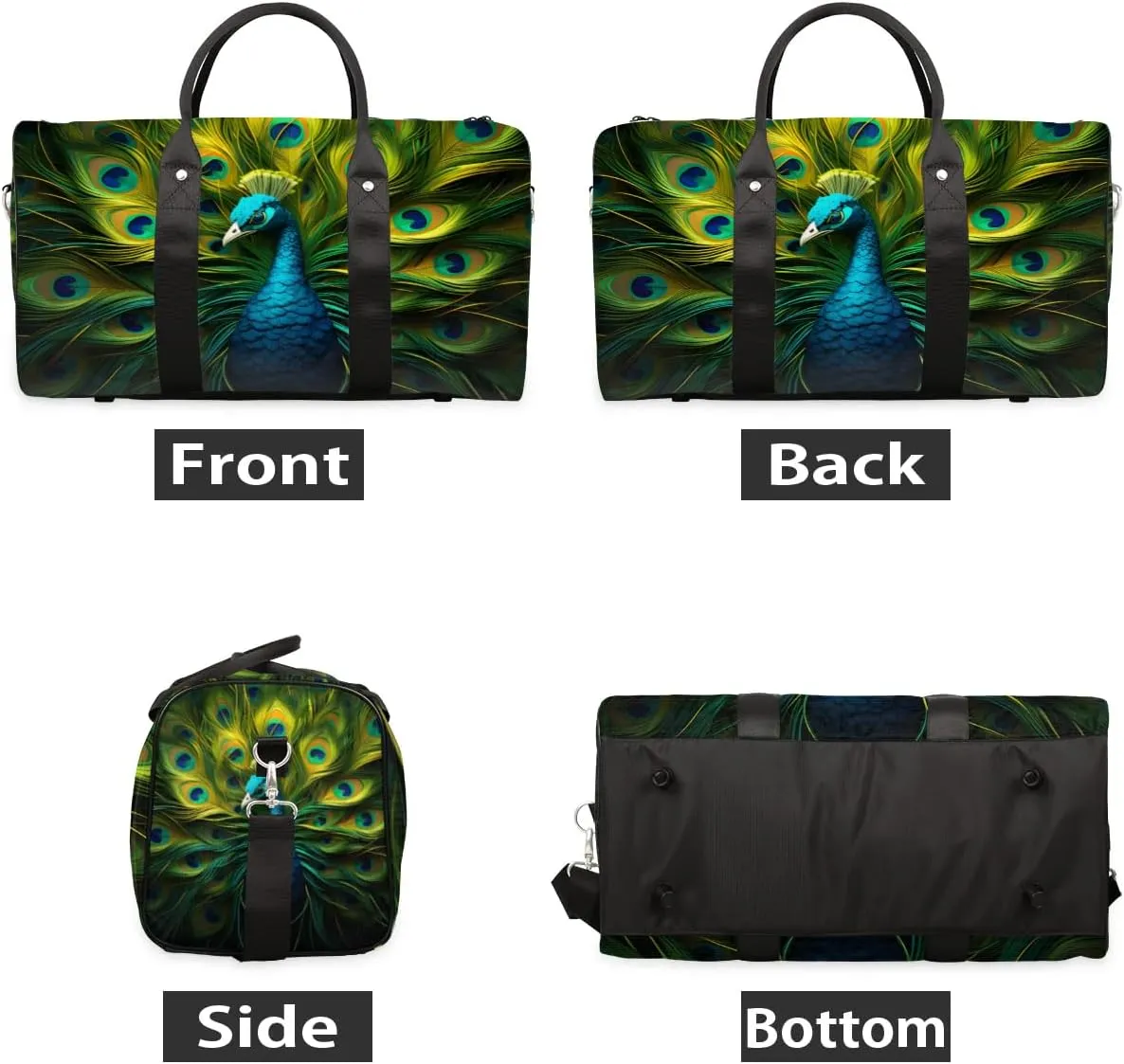 Travel Duffle Bag Fairy Peacock Gym Bags for Men Women Travel Duffel Bags with Adjustable Shoulder Strap Carry On Weekender Bag