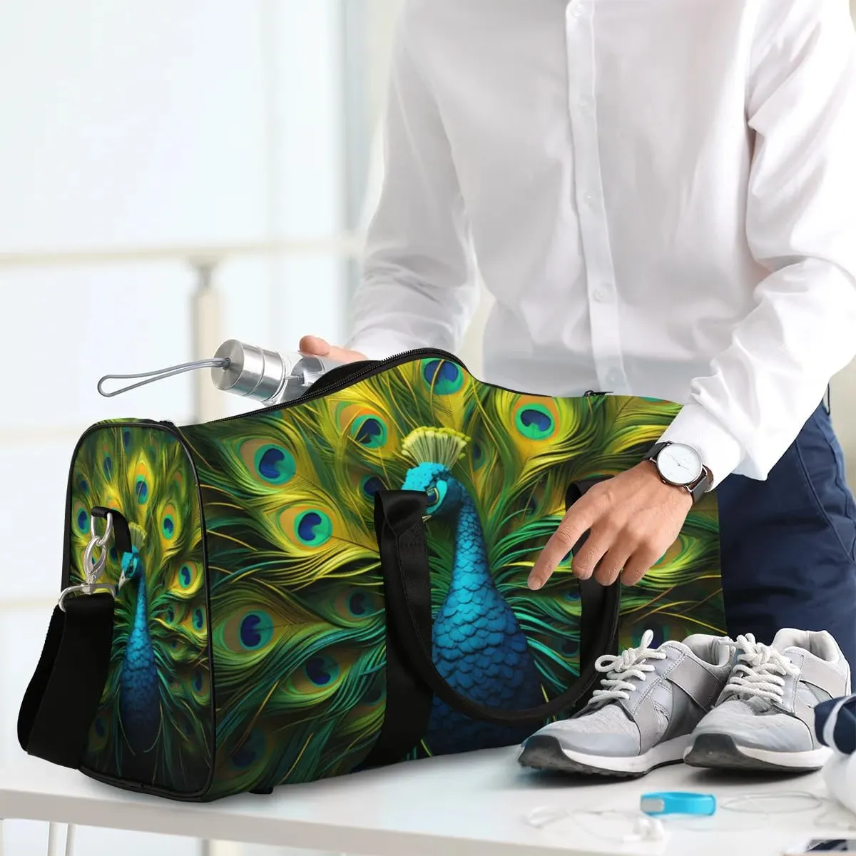 Travel Duffle Bag Fairy Peacock Gym Bags for Men Women Travel Duffel Bags with Adjustable Shoulder Strap Carry On Weekender Bag
